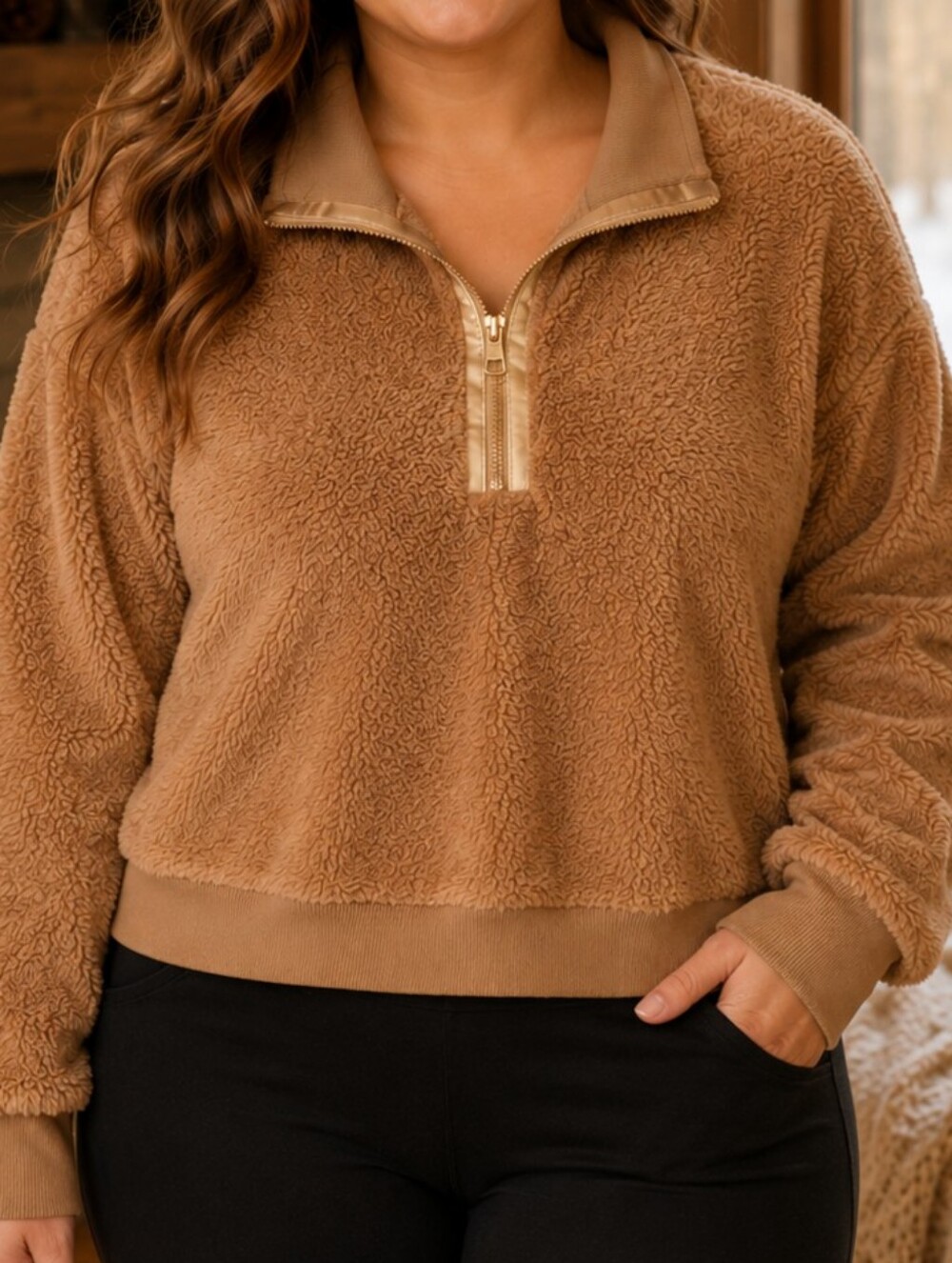 Sonoma Sherpa Cozy Soft Sweater Womens XXL Faux Fur Fleece Half Zip Pullover New